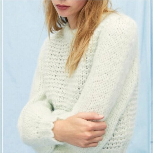 Aritzia Sweaters - WILFRED Le Fou Shimmy Sweater Alpaca Wool Crew Neck Ginger Mint Blue M Aritzia